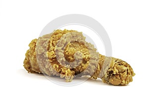 Crispy on the outside and soft in fried chicken leg isolated on white background