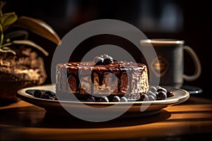 Crispy pastry cheesecake with chocolate. Dessert background. Generative AI.