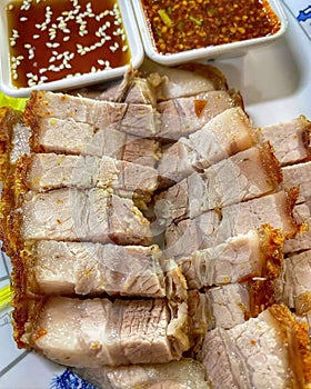 Crispy pork belly or deep fried pork and soft texture.