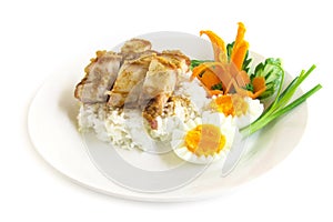 Crispy Pork belly rice sweet sauce and boiled egg