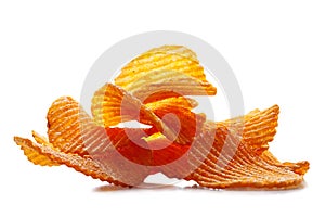 Crispy potato chips isolated over white