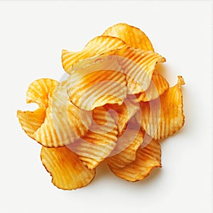 Crispy Potato Chips Pile Isolated on White
