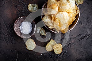Crispy potato chips with salt