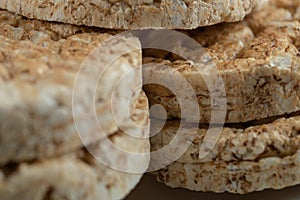 Crispy rice cakes in close up view