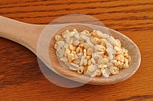 Crispy Rice Cereal on Wooden Spoon