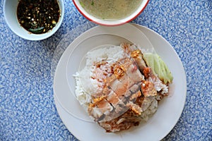 Crispy roast pork with rice , Thai food