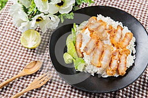Crispy roasted belly pork chinese style and rice