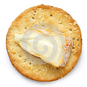 Crispy round cheese cracker from above.