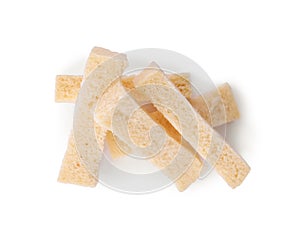 Crispy rusks on white background, top view