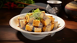 Crispy salt and pepper tofu: golden brown tofu nuggets, crispy exterior with salt and pepper