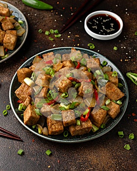 Crispy salt and pepper Tofu. Vegan, vegetarian healthy food