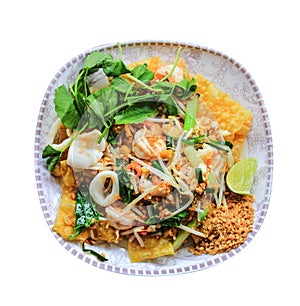 crispy seafood padthai famous Thai food photo