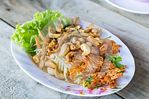 Crispy small fish and cashews in spicy salad