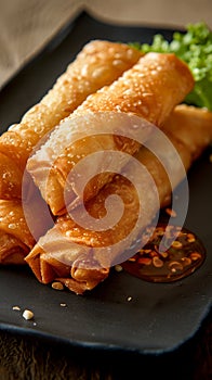 Crispy spring roll with savory sauce, perfect appetizer or snack