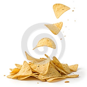 Tortilla Chips Falling isolated on white background