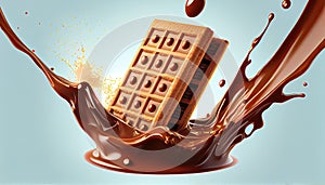 Crispy wafer chocolate milk splash Clipping path 3d illustration texture design element creative desert sirup epicure cookie