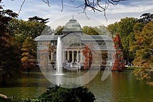 Cristal palace in autumn, park Retiro, Madrid, Spain