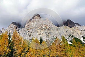Autumnal landscape of Cristallo Group photo