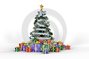 Cristamas tree and gift boxes on a white backgroun