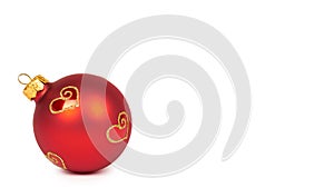 Cristmas decoration, glass red ball isolated on white background. New Year object. copy space, template