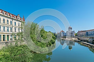 Crisul Repede river in the center of Oradea in Bihor county, Crisana, Romania and in southeastern Hungary