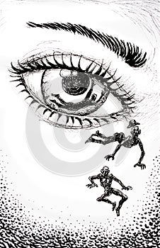 critic eye, black and white illustration