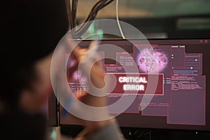Critical error alert on computer screen, unsuccessful system hacking