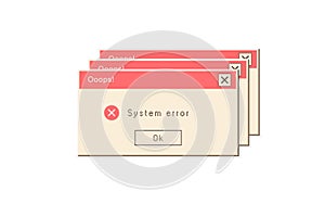 Critical error message. Retro operating system window with system message and alert about critical error. Old user interface 90s