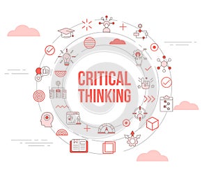 Critical thinking concept with icon set template banner and circle round shape