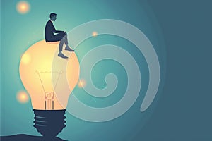 Critical thinking concept. Illustration of a man and a light bulb. creativity