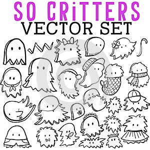 So Critters Vector Set with ghosts, furry monsters, blobs, and other shaped creatures