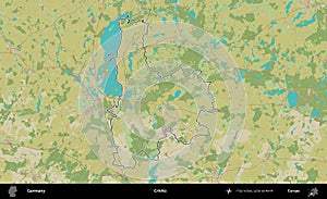 Crivitz outlined, Germany. Topographic Humanitarian