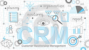 CRM banner. Customer relationship management concept background with conceptuals keywords. Internet Business strategy