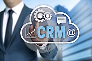 CRM Cloud concept is shown by businessman