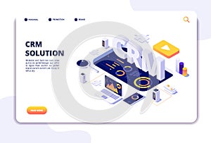 Crm concept. Customer relationship management. Business system solution. Client support landing page