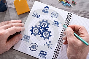 Crm concept on a notepad