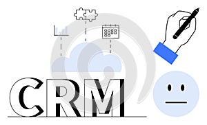 CRM concepts with cloud computing, data visualization, task management, and user interaction