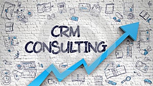 CRM Consulting Drawn on White Brick Wall. 3d.