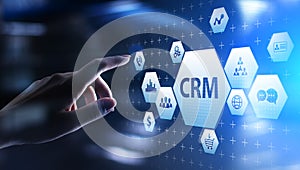 CRM - Customer relationship management automation system software. Business and technology concept.