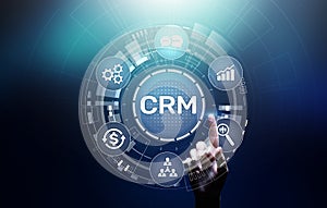 CRM - Customer relationship management automation system software. Business and technology concept