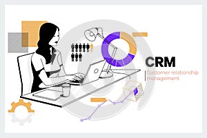 CRM Customer Relationship Management Business Internet Techology Concept.Creative woman working with computer in the
