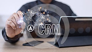 CRM Customer Relationship Management for business sales marketing system concept presented in futuristic graphic interface of