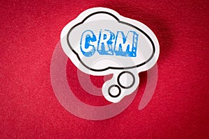 CRM Customer relationship management concept. Speech bubble on red background