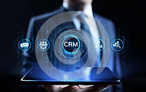 CRM - Customer Relationship Management. Enterprise Communication and planning software concept.