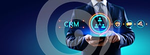 CRM - Customer Relationship Management. Enterprise Communication and planning software concept.