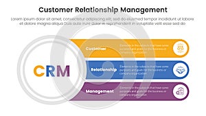 CRM customer relationship management infographic 3 point stage template with big circle and long rectangle box for slide