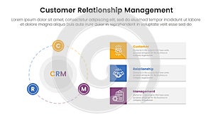 CRM customer relationship management infographic 3 point stage template with big circle and outline badge on the line for slide