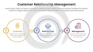 CRM customer relationship management infographic 3 point stage template with big circle outline right direction on horizontal