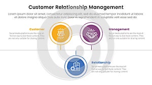 CRM customer relationship management infographic 3 point stage template with circle timeline right direction up and down for slide