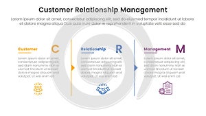 CRM customer relationship management infographic 3 point stage template with column separation with arrow outline for slide